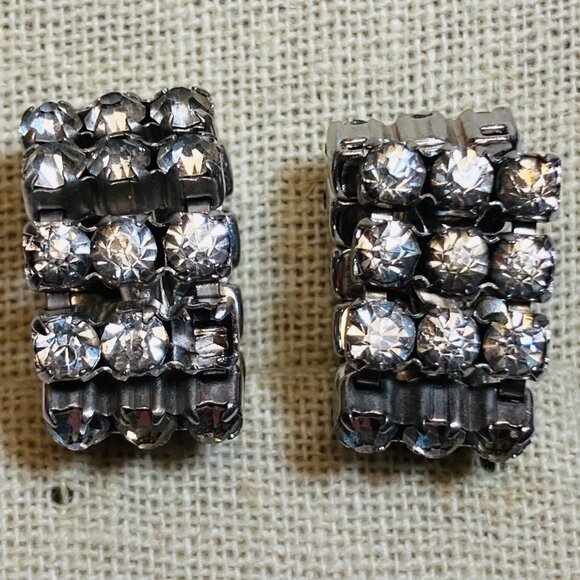 Jewelry - Vintage Estate Earrings Rhinestone Clipons Crystal Silver no Markings as is